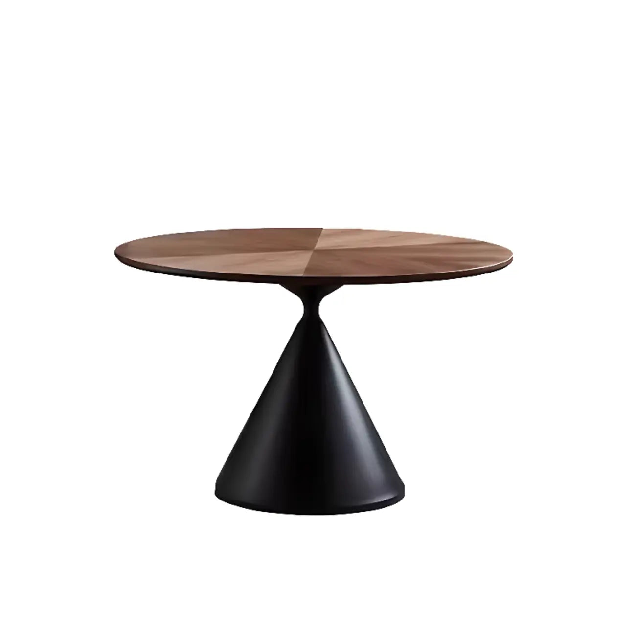 Table de salle à manger moderne ronde en bois brun avec piètement conique en métal