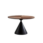 Table de salle à manger moderne ronde en bois brun avec piètement conique en métal