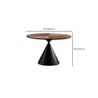 Table de salle à manger moderne ronde en bois brun avec piètement conique en métal