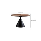 Table de salle à manger moderne ronde en bois brun avec piètement conique en métal