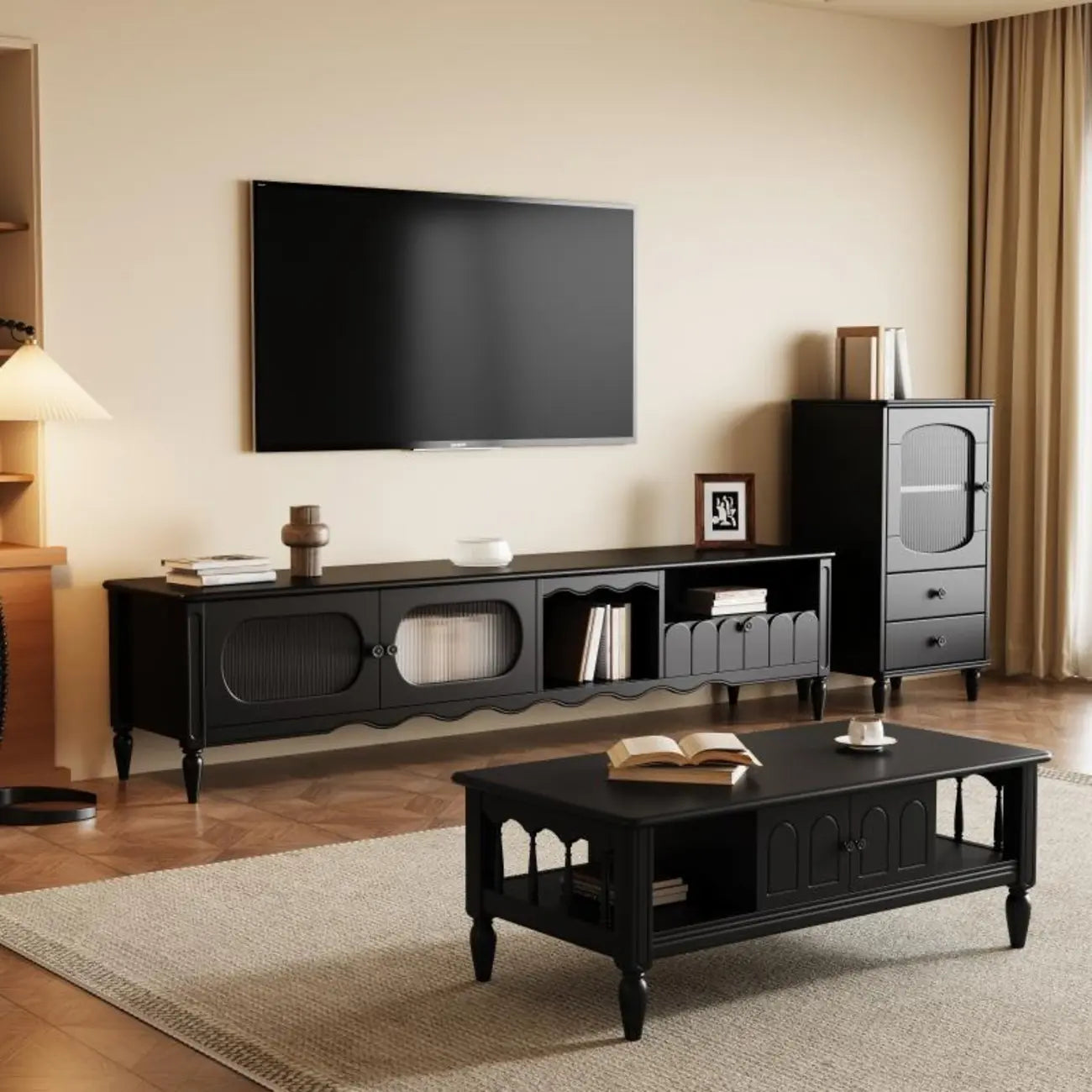 Meuble TV moderne en bois avec étagères et rangement