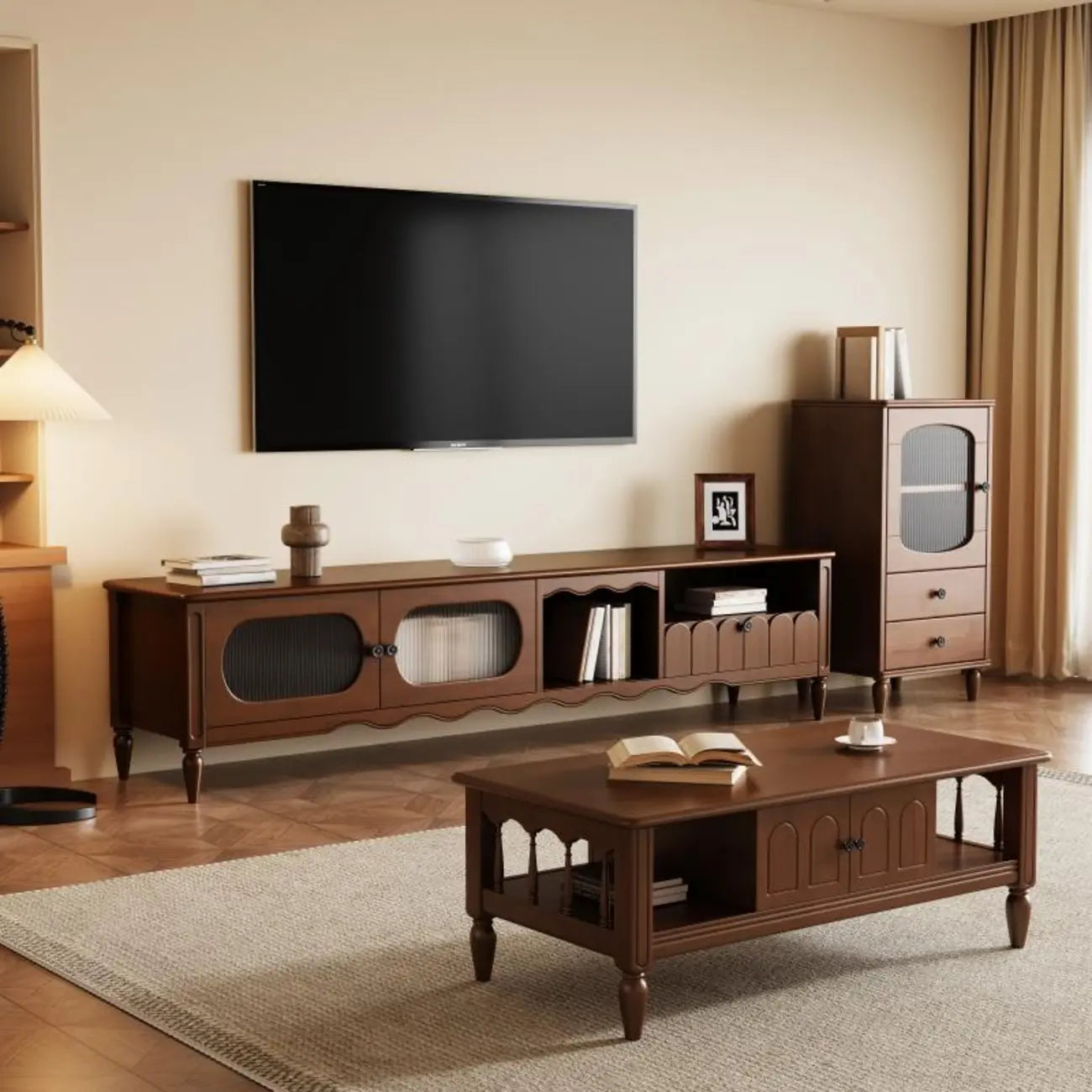 Meuble TV moderne en bois avec étagères et rangement