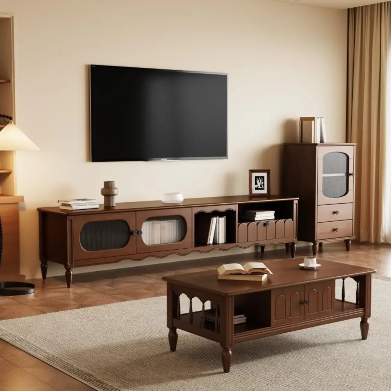 Meuble TV moderne en bois avec étagères et rangement
