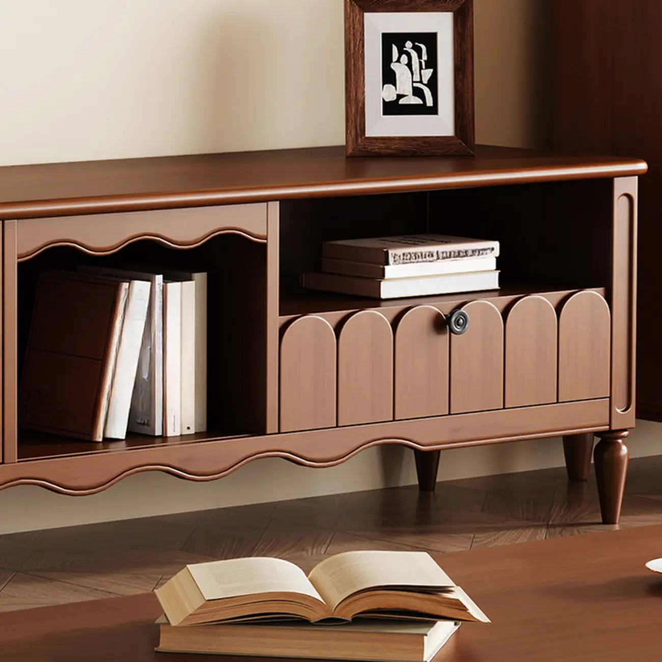Meuble TV moderne en bois avec étagères et rangement