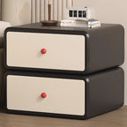 Table de chevet Art Déco en bois et similicuir avec poignées boules rouges, 2 tiroirs
