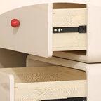 Table de chevet Art Déco en bois et similicuir avec poignées boules rouges, 2 tiroirs