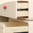 Table de chevet Art Déco en bois et similicuir avec poignées boules rouges, 2 tiroirs