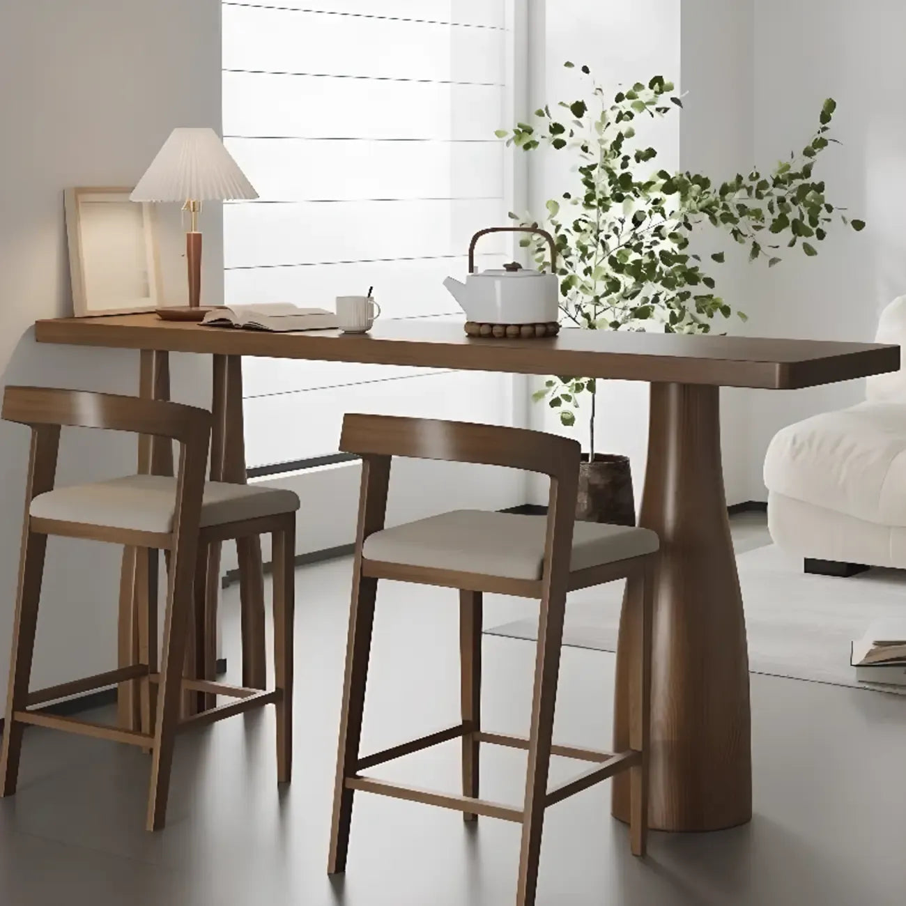 Tables de bar modernes à double piétement en bois brun