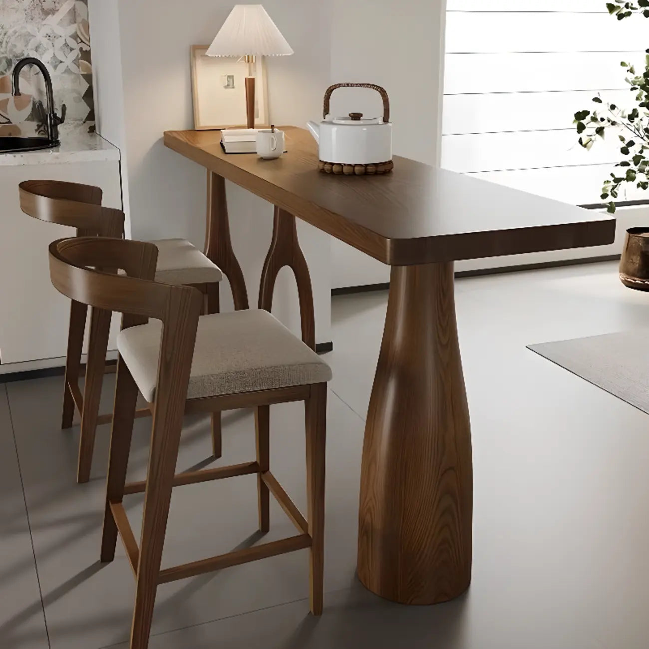Tables de bar modernes à double piétement en bois brun