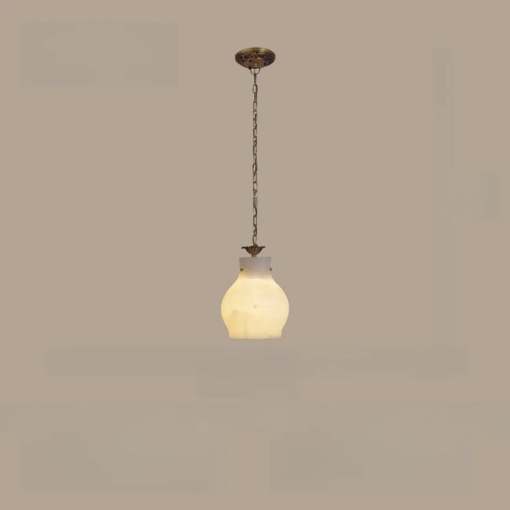 Suspension vintage en laiton avec chaîne réglable et pierre blanche