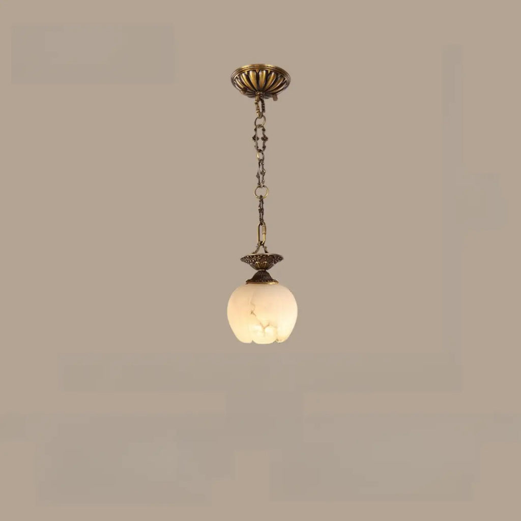 Suspension vintage en laiton avec chaîne réglable et pierre blanche