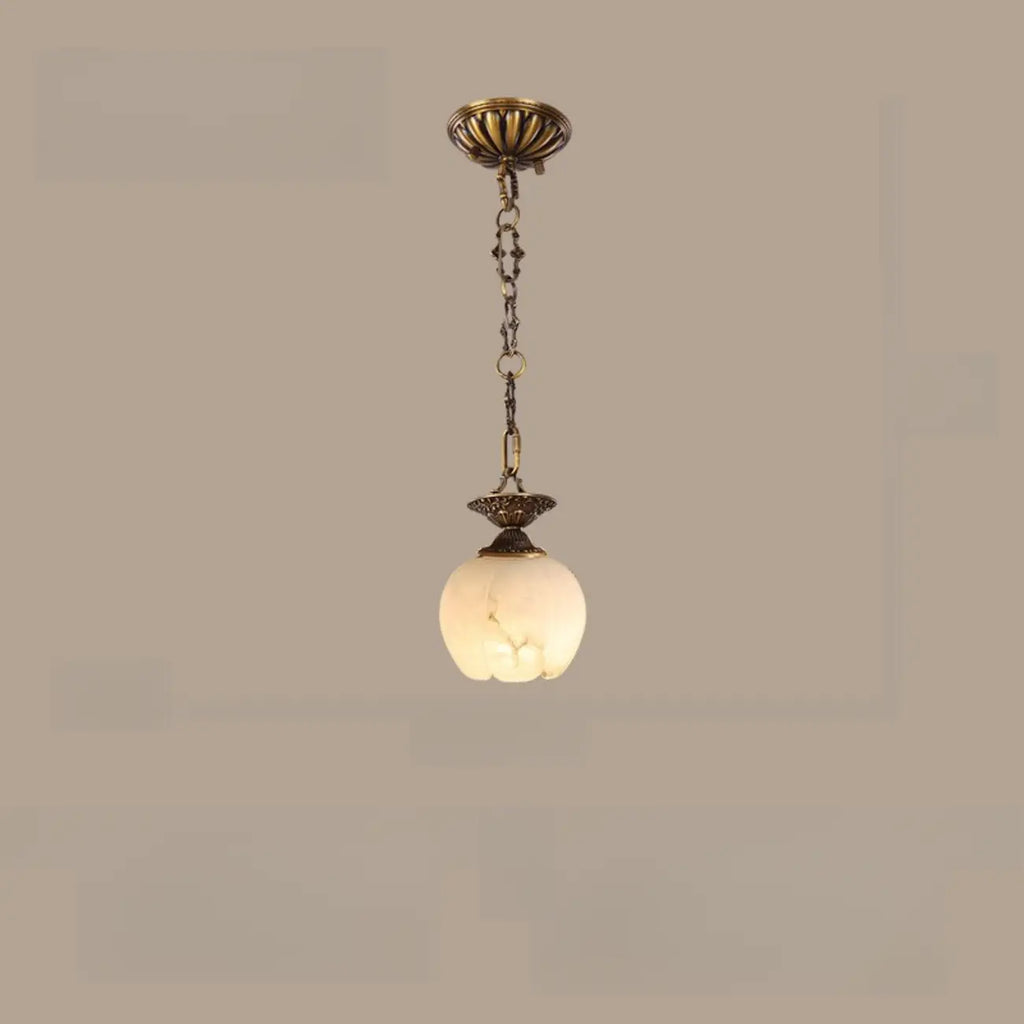 Suspension vintage en laiton avec chaîne réglable et pierre blanche