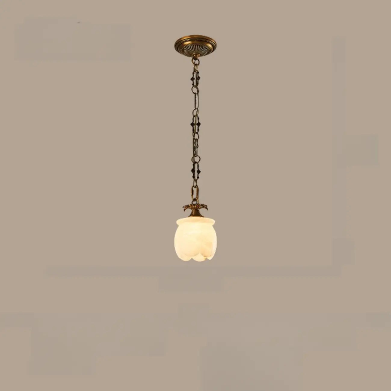 Suspension vintage en laiton avec chaîne réglable et pierre blanche