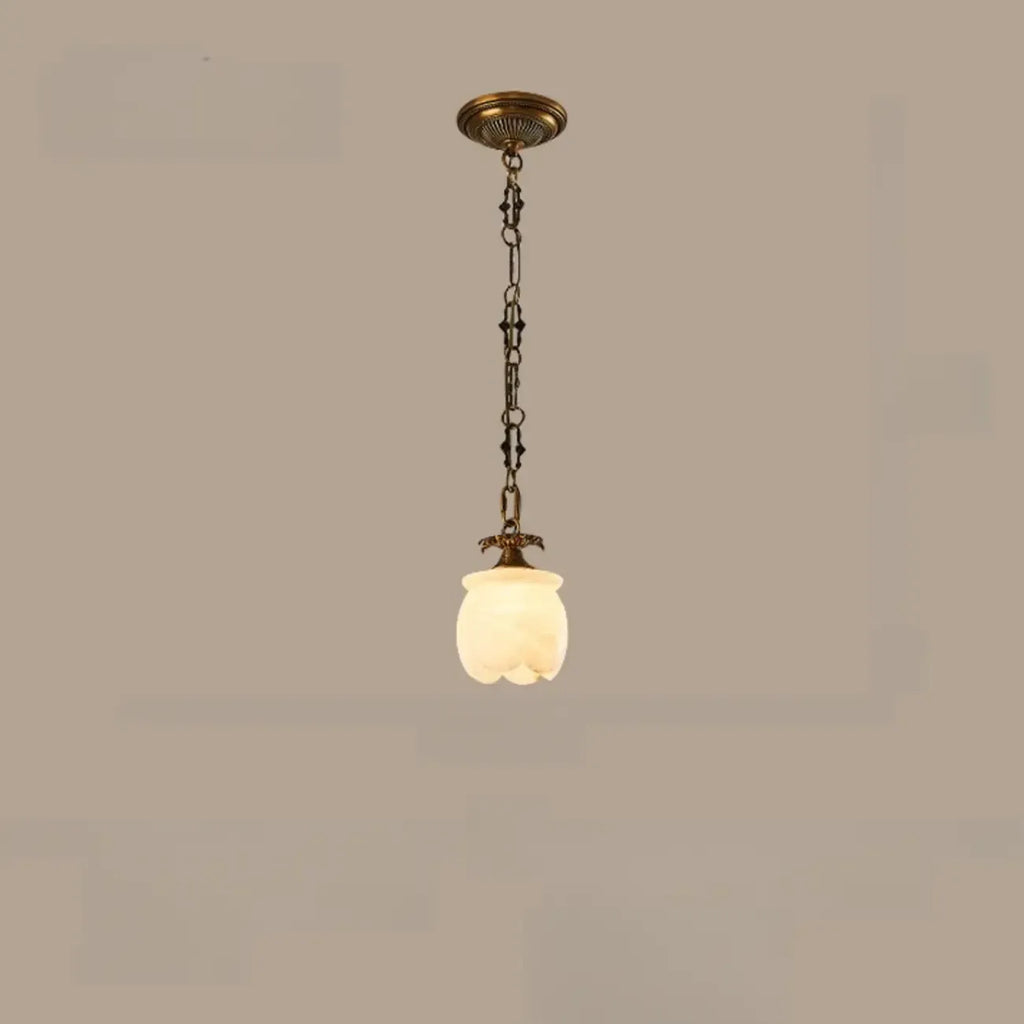 Suspension vintage en laiton avec chaîne réglable et pierre blanche