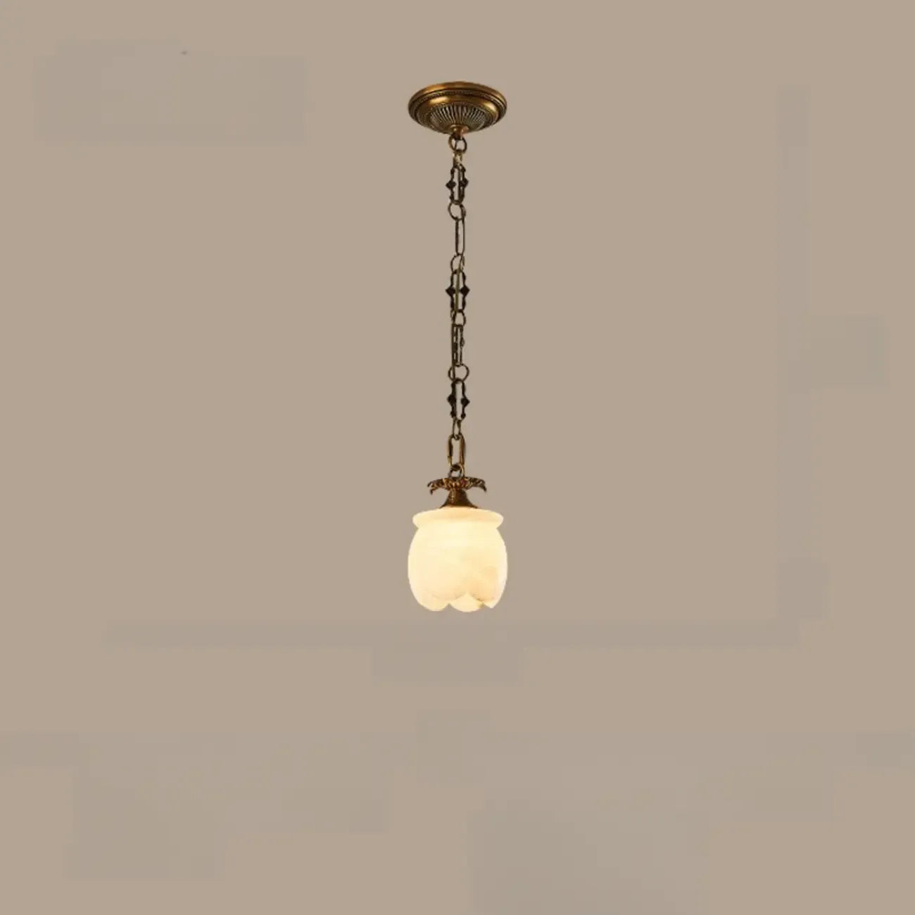 Suspension vintage en laiton avec chaîne réglable et pierre blanche