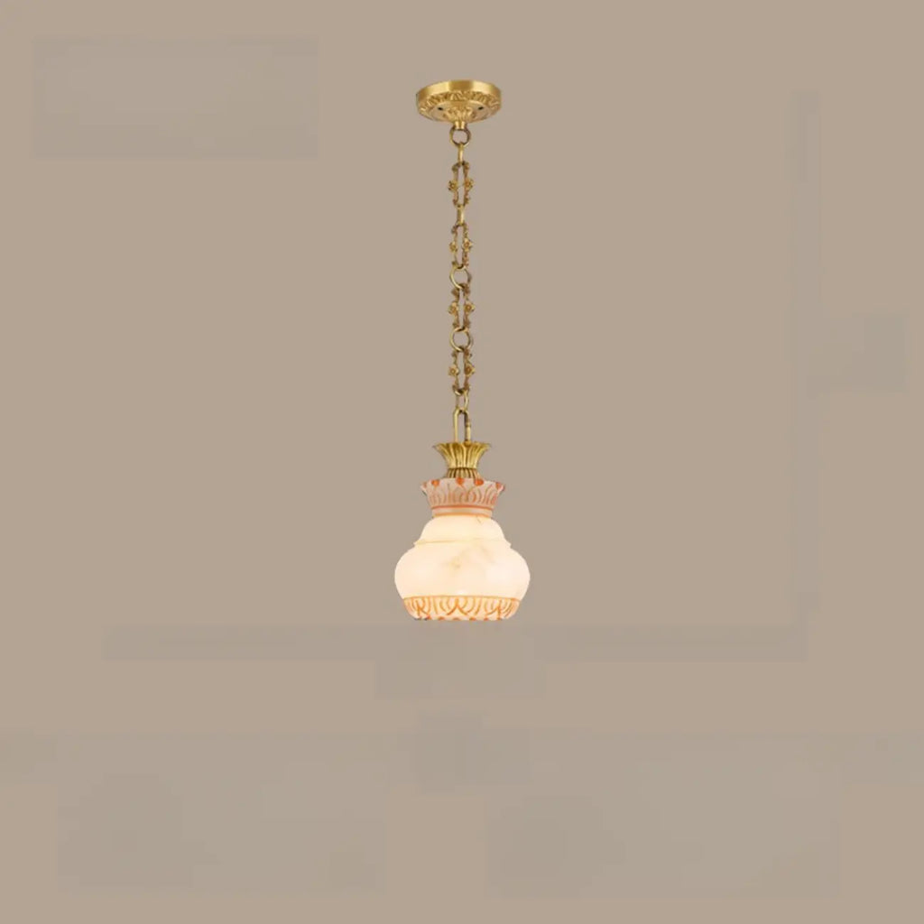 Suspension vintage en laiton avec chaîne réglable et pierre blanche