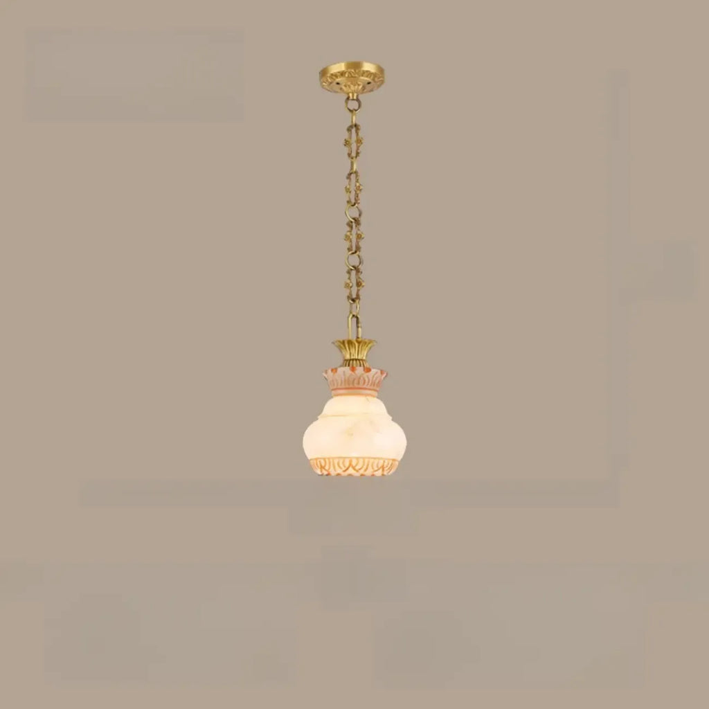 Suspension vintage en laiton avec chaîne réglable et pierre blanche