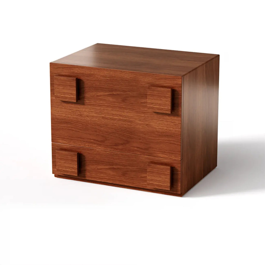 Table de chevet cubique à double tiroir en bois massif couleur noyer-brun
