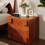 Table de chevet cubique à double tiroir en bois massif couleur noyer-brun