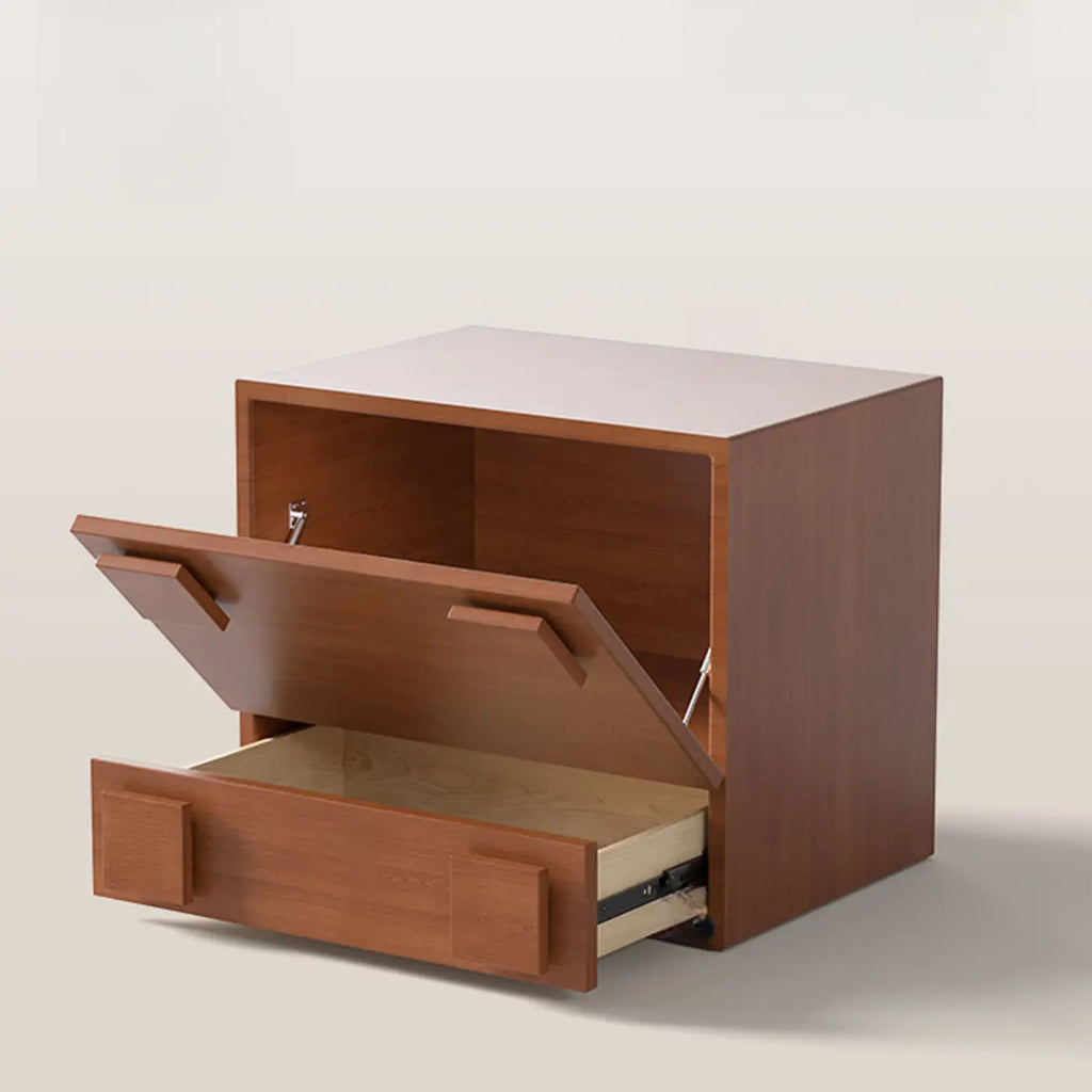 Table de chevet cubique à double tiroir en bois massif couleur noyer-brun