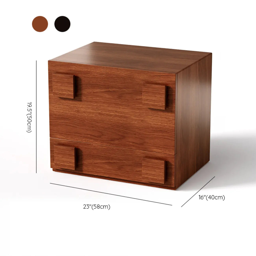 Table de chevet cubique à double tiroir en bois massif couleur noyer-brun
