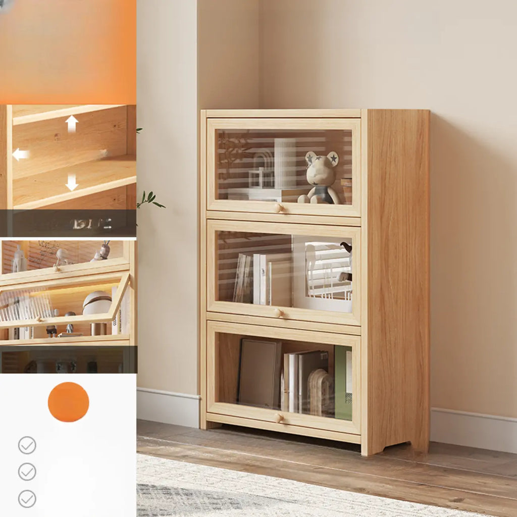 Bibliothèque vitrine classique à 5 étagères en bois massif finition naturelle