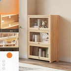 Bibliothèque vitrine classique à 5 étagères en bois massif finition naturelle