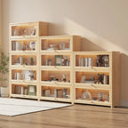 Bibliothèque vitrine classique à 5 étagères en bois massif finition naturelle
