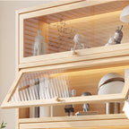 Bibliothèque vitrine classique à 5 étagères en bois massif finition naturelle