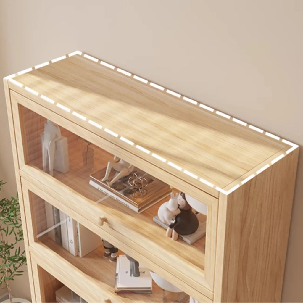 Bibliothèque vitrine classique à 5 étagères en bois massif finition naturelle