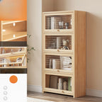 Bibliothèque vitrine classique à 5 étagères en bois massif finition naturelle