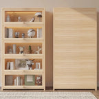 Bibliothèque vitrine classique à 5 étagères en bois massif finition naturelle
