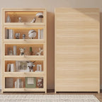 Bibliothèque vitrine classique à 5 étagères en bois massif finition naturelle