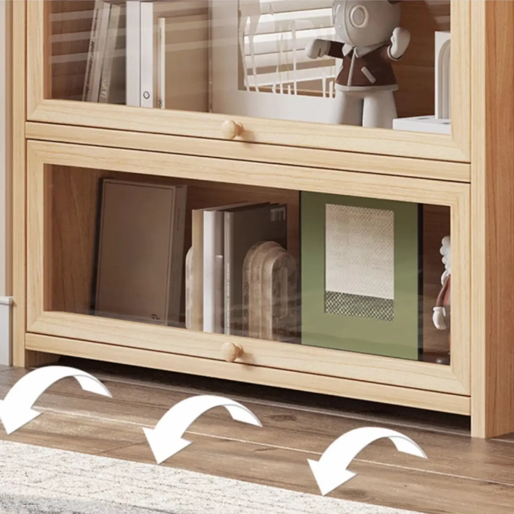 Bibliothèque vitrine classique à 5 étagères en bois massif finition naturelle