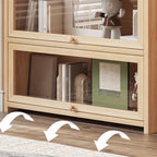 Bibliothèque vitrine classique à 5 étagères en bois massif finition naturelle