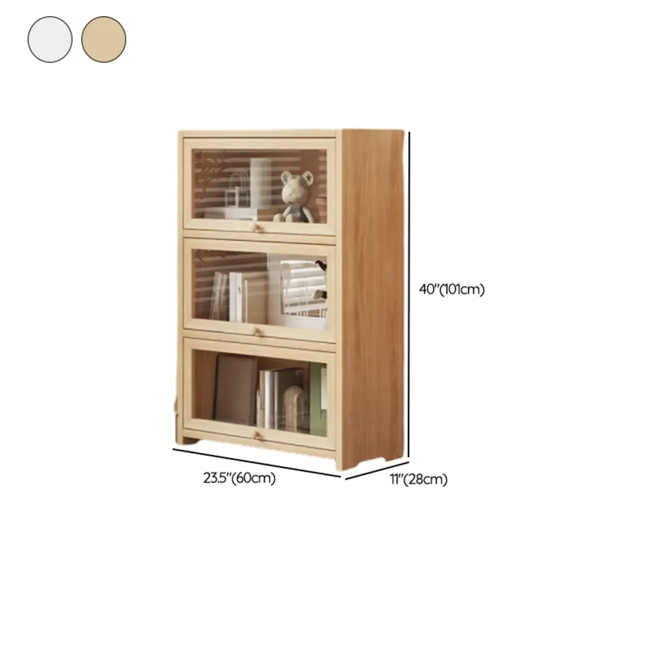 Bibliothèque vitrine classique à 5 étagères en bois massif finition naturelle