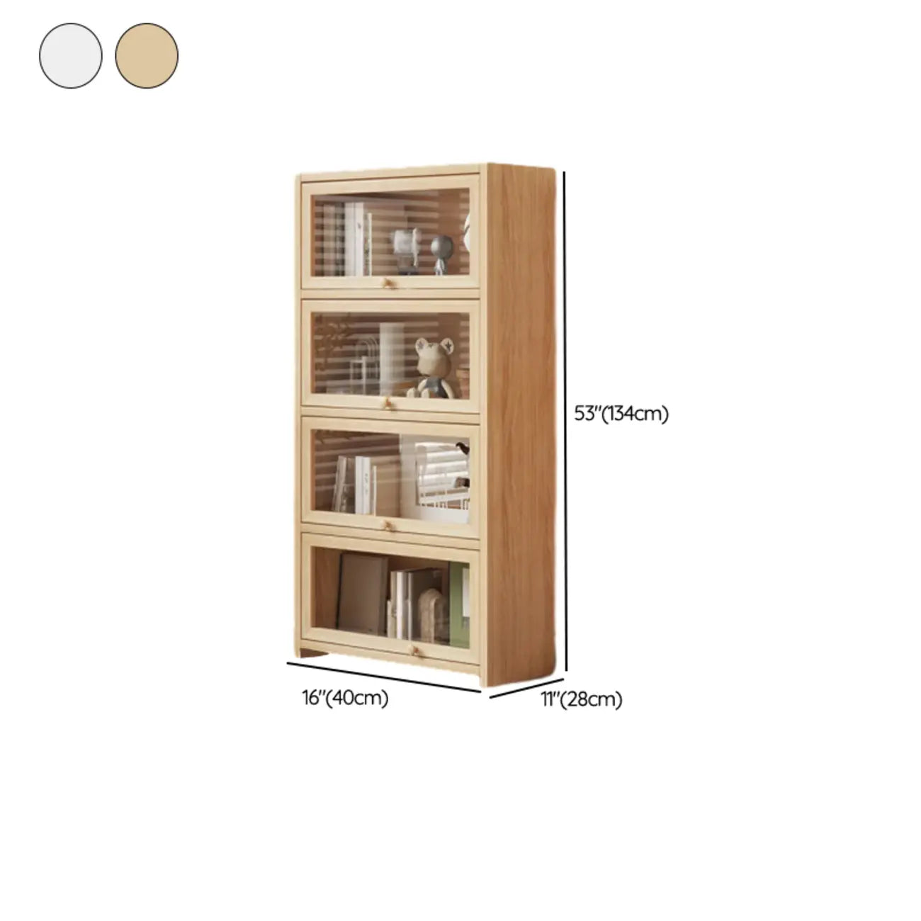 Bibliothèque vitrine classique à 5 étagères en bois massif finition naturelle