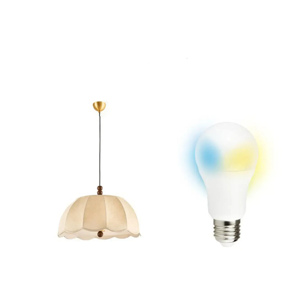 Suspension moderne en tissu beige à motif floral avec dôme