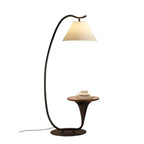 Lampadaire minimaliste en noyer avec table et abat-jour en tissu