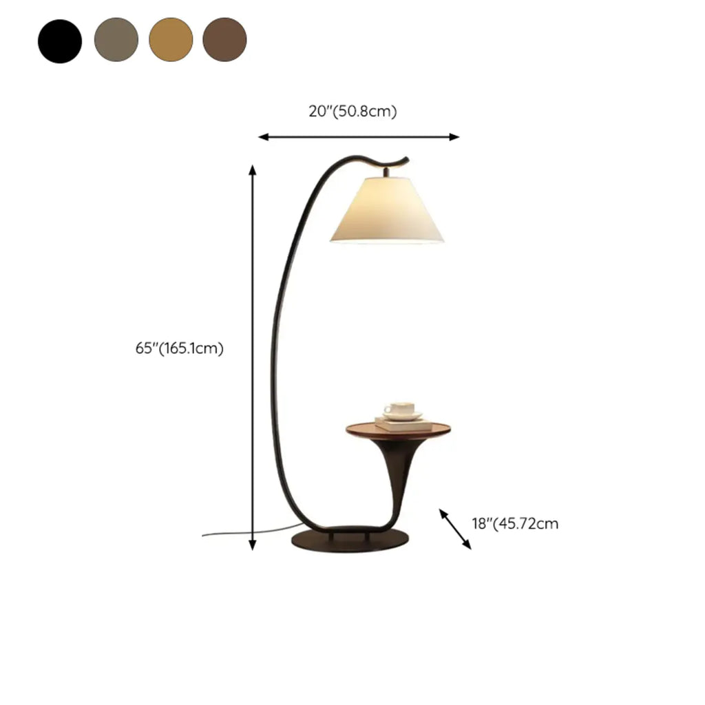 Lampadaire minimaliste en noyer avec table et abat-jour en tissu