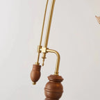 Lampadaire classique en noyer, verre, abat-jour floral et métal arqué