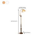 Lampadaire classique en noyer, verre, abat-jour floral et métal arqué
