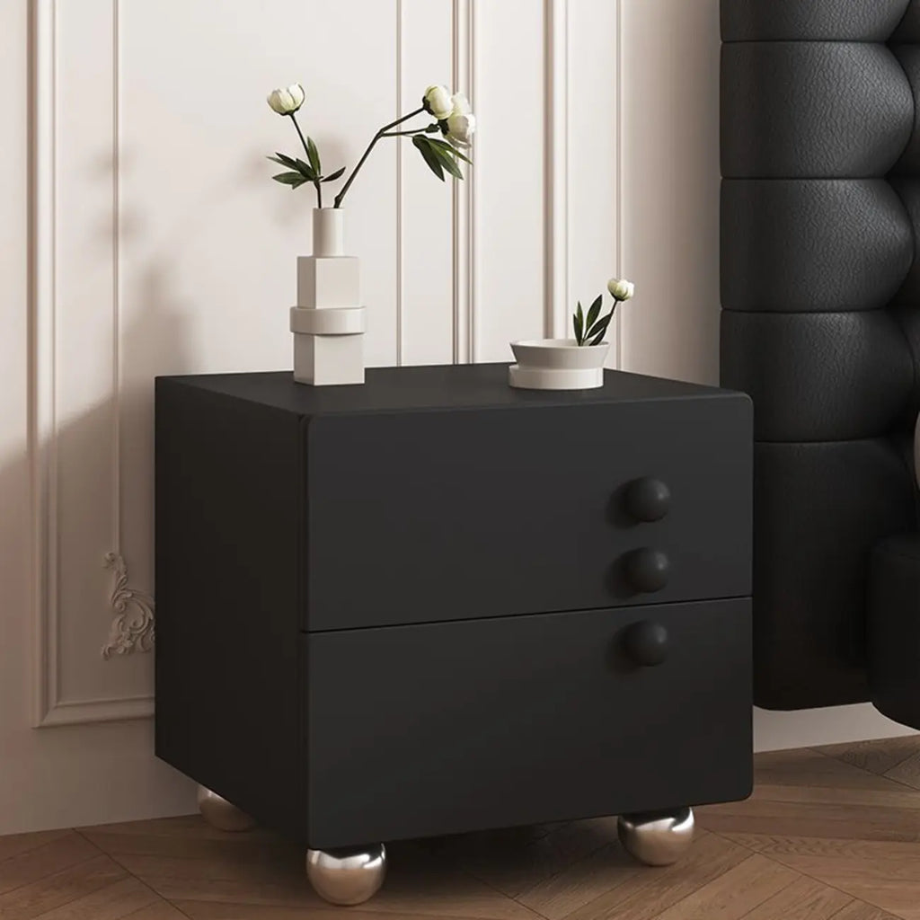 Table de chevet contemporaine en bois crème brillant à 2 tiroirs