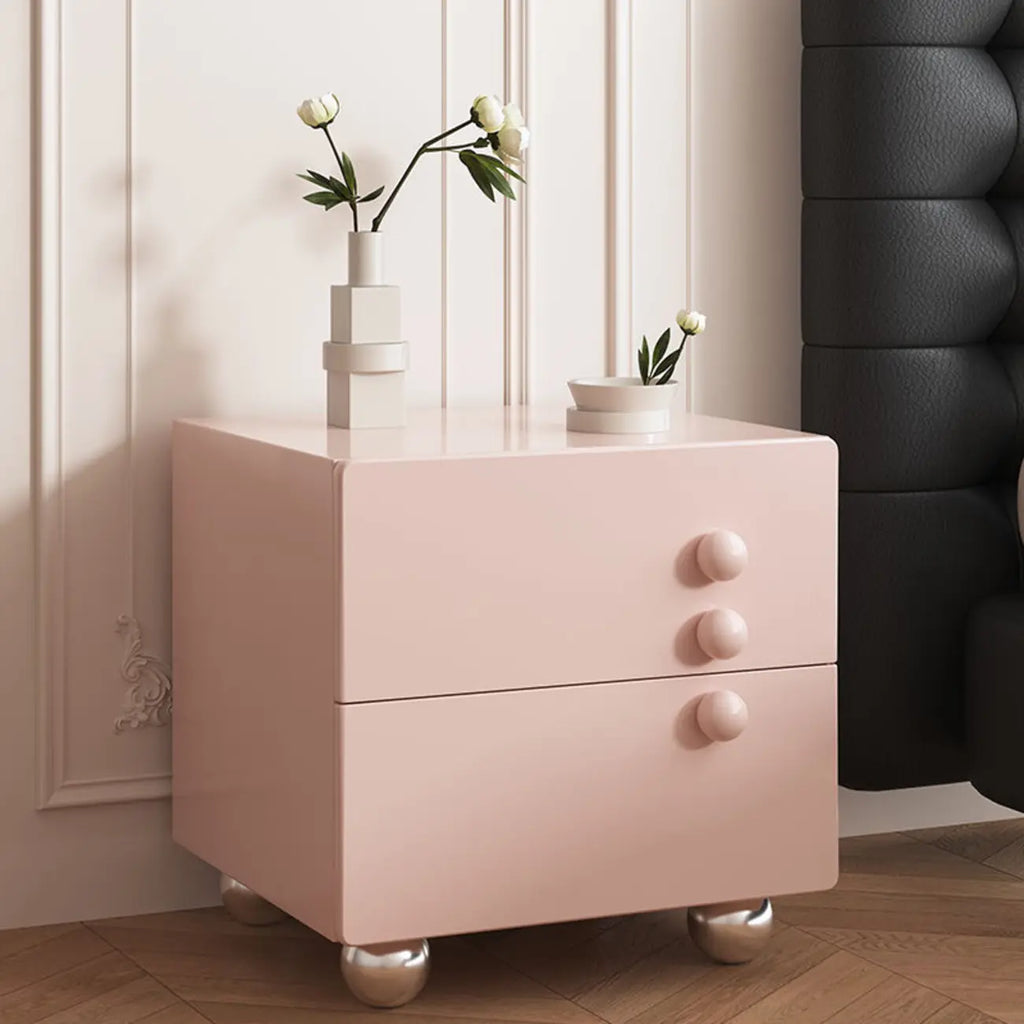 Table de chevet contemporaine en bois crème brillant à 2 tiroirs