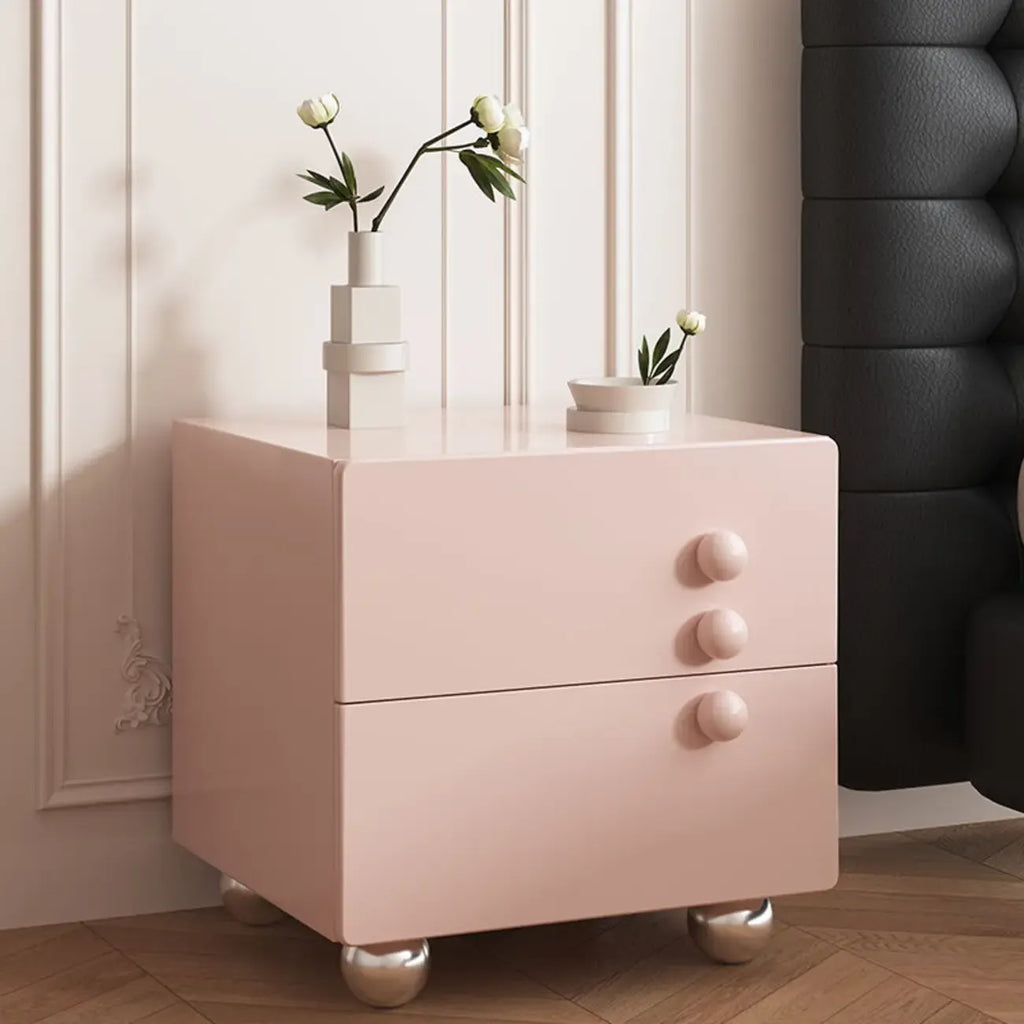 Table de chevet contemporaine en bois crème brillant à 2 tiroirs