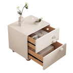 Table de chevet contemporaine en bois crème brillant à 2 tiroirs