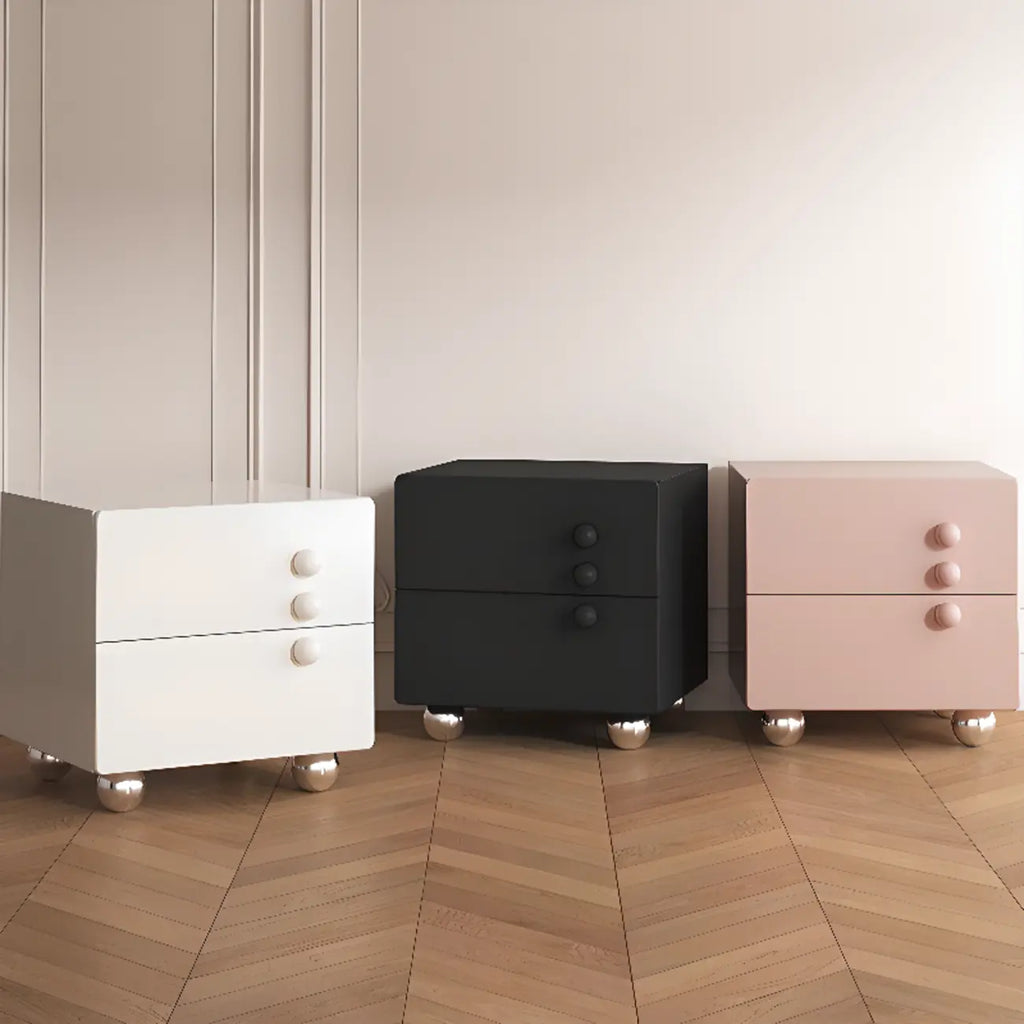 Table de chevet contemporaine en bois crème brillant à 2 tiroirs