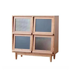 Armoire rectangulaire 4 portes vitrées en pin brun
