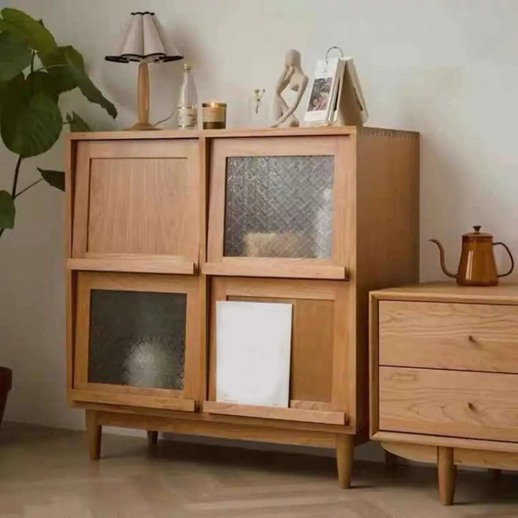Armoire rectangulaire 4 portes vitrées en pin brun