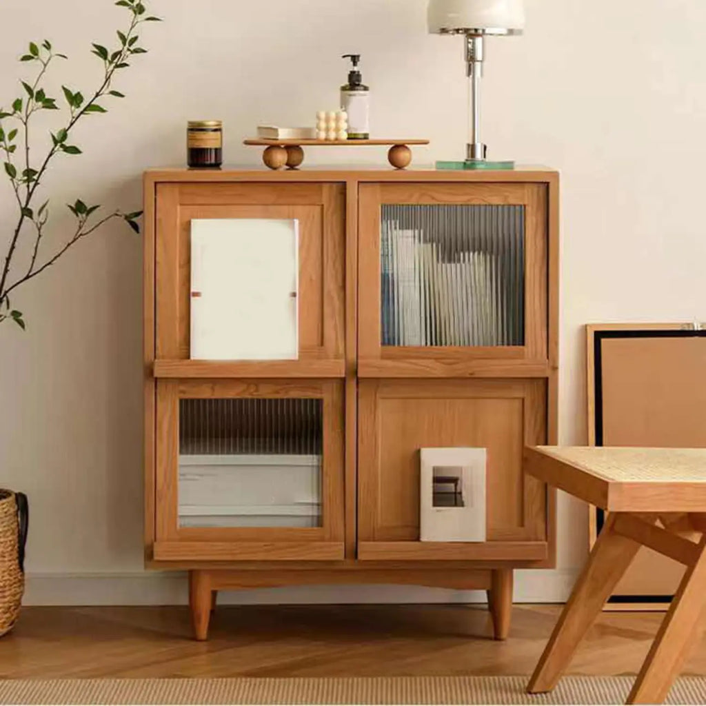 Armoire rectangulaire 4 portes vitrées en pin brun